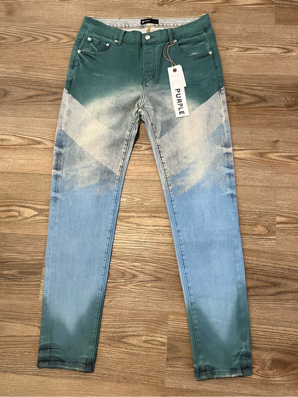 Purple Brand Two-Tone Green & Blue Men's Waxed Jeans 34